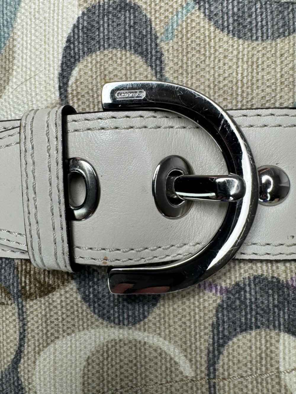 Coach Optic C Y2K Textile Fabric & Leather Purple Blue White Gray Buckle Wallet - Picture 2 of 11